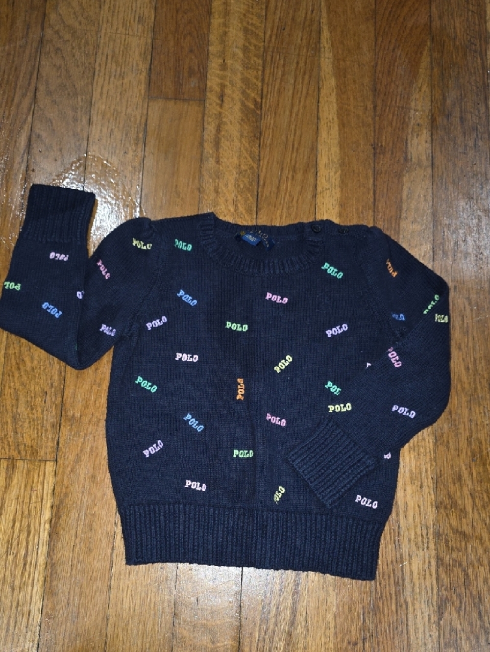 EUC Ralph Lauren Navy Knit Sweater with Pink Logo Accent - Picture 2 of 6